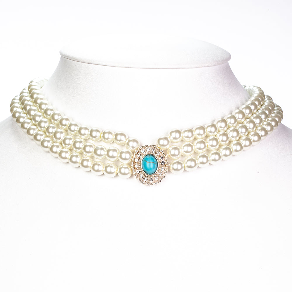 Conjunto de Aleación Bañado en Oro con Perla de cristal y Turquesa ( Collar +Pendientes ) 6 