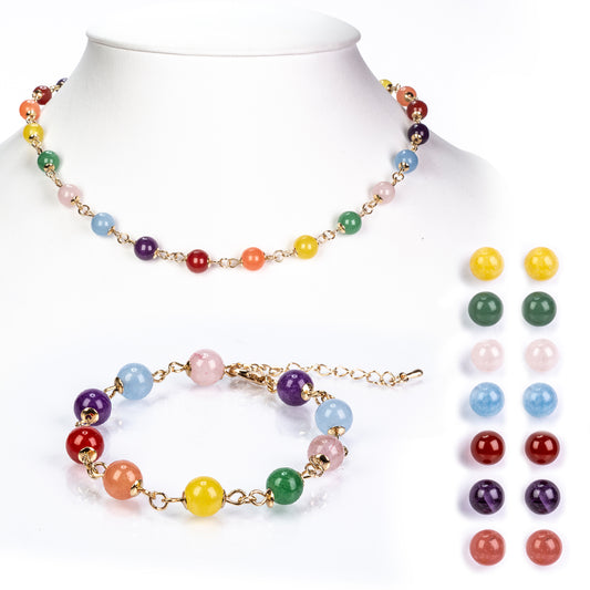 Conjunto de Aleación Bañado en Oro con Ágata Roja y Amatista ( Collar +Pendientes +Pulsera )
