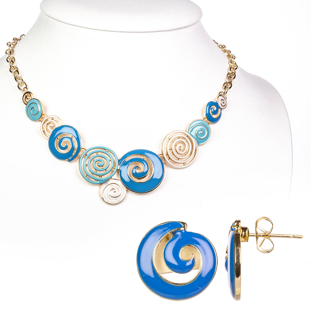 Conjunto de Aleación Bañado en Oro con Esmalte ( Collar +Pendientes ) 1 