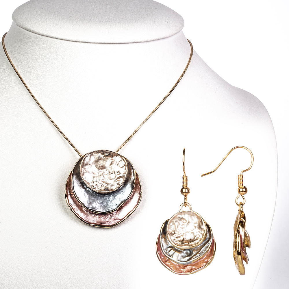 Conjunto de Aleación Bañado en Oro con Esmalte ( Collar +Pendientes +Colgante ) 1 