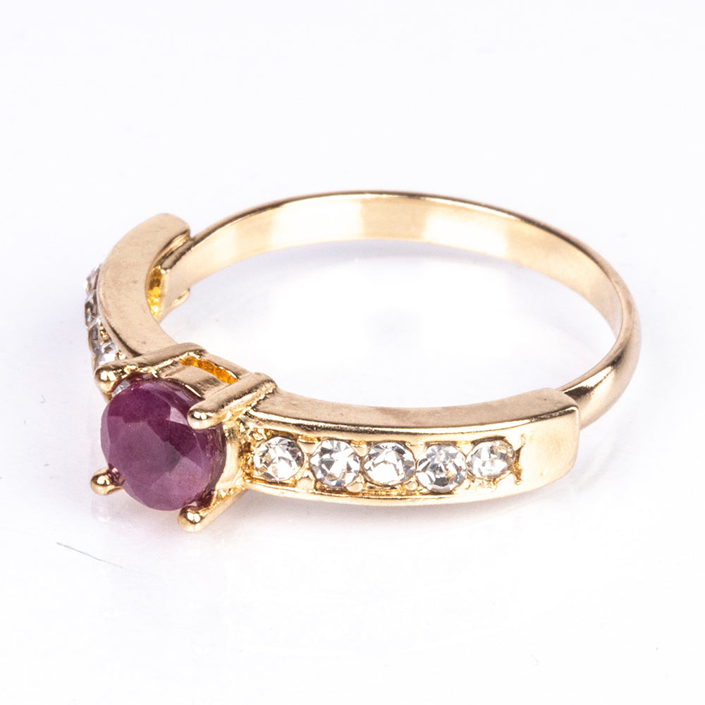 Conjunto de Aleación Bañado en Oro con Rubí y Cristal Emporia® Blanco ( Collar +Pendientes +Anillo +Colgante ) 6 