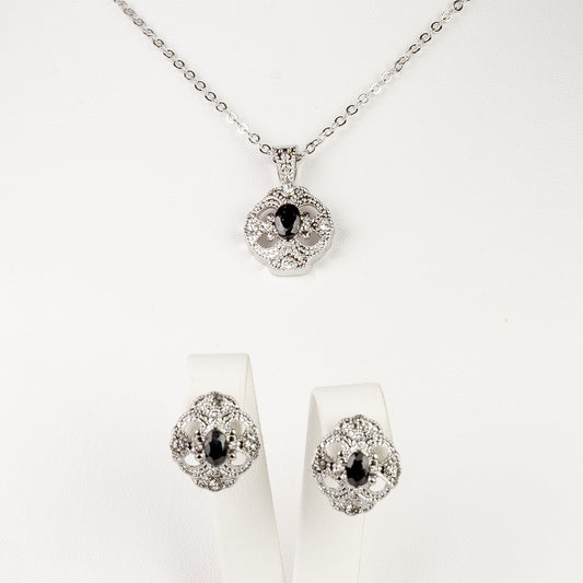 Conjunto de Aleación Bañado en Oro con Zafiro y Cristal Emporia® Blanco ( Collar +Pendientes +Colgante )