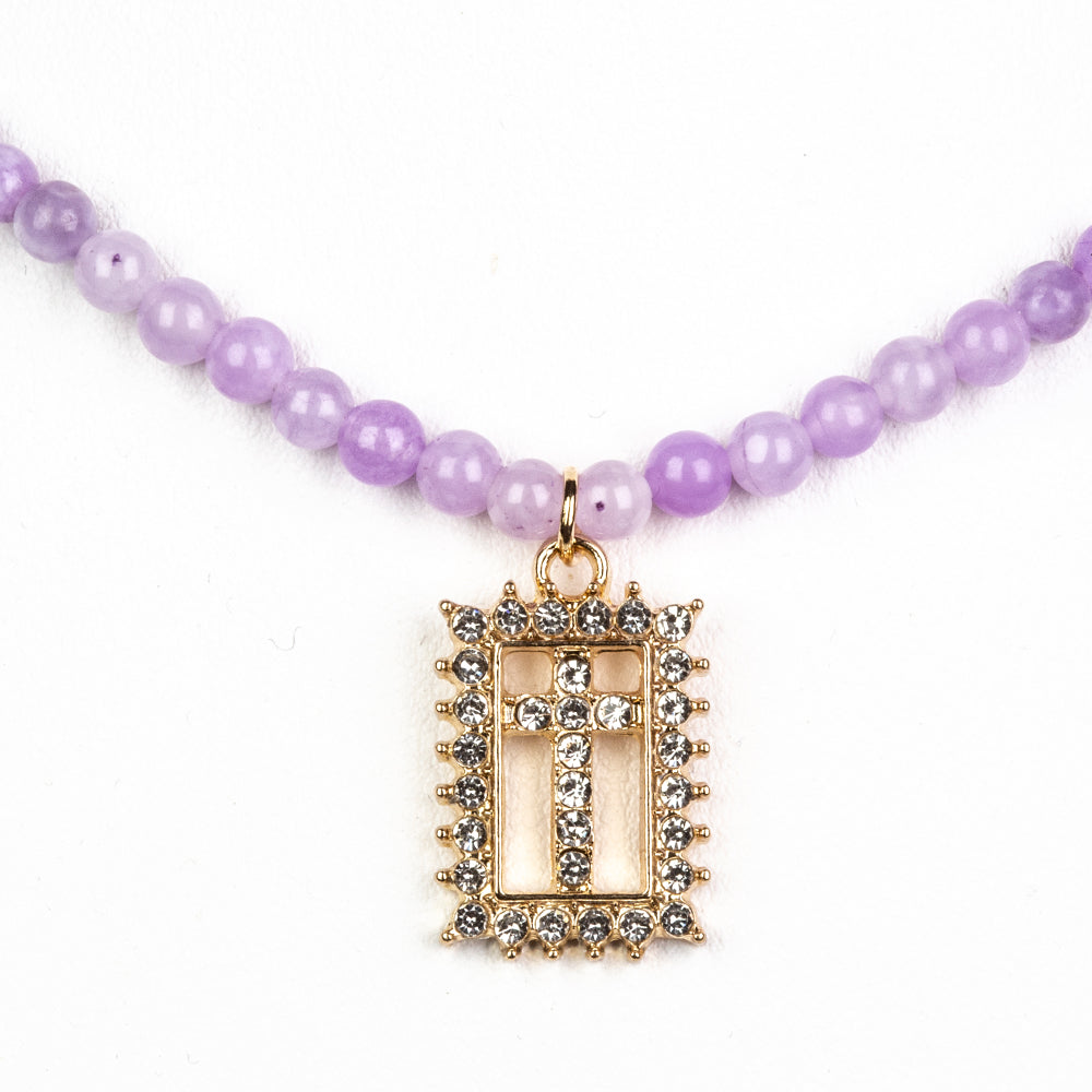 Cruz Collar Cuenta con Cuarzo Lavanda y Cristal Emporia® Blanco ( Collar +Colgante ) 1 