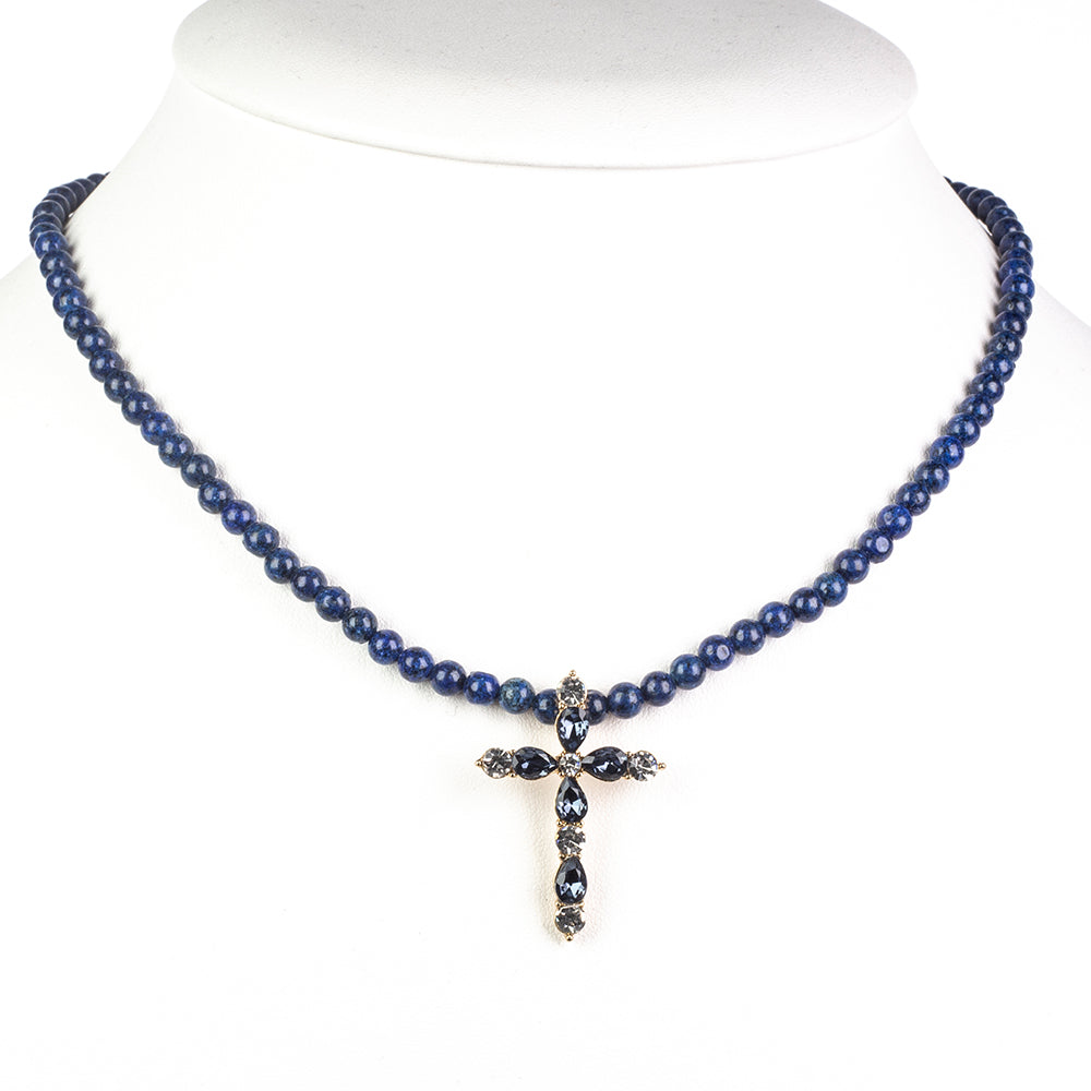 Cruz Collar de Aleación Bañado en Oro con Lapislázuli y Cristal Emporia® Azul ( Collar +Colgante ) 2 