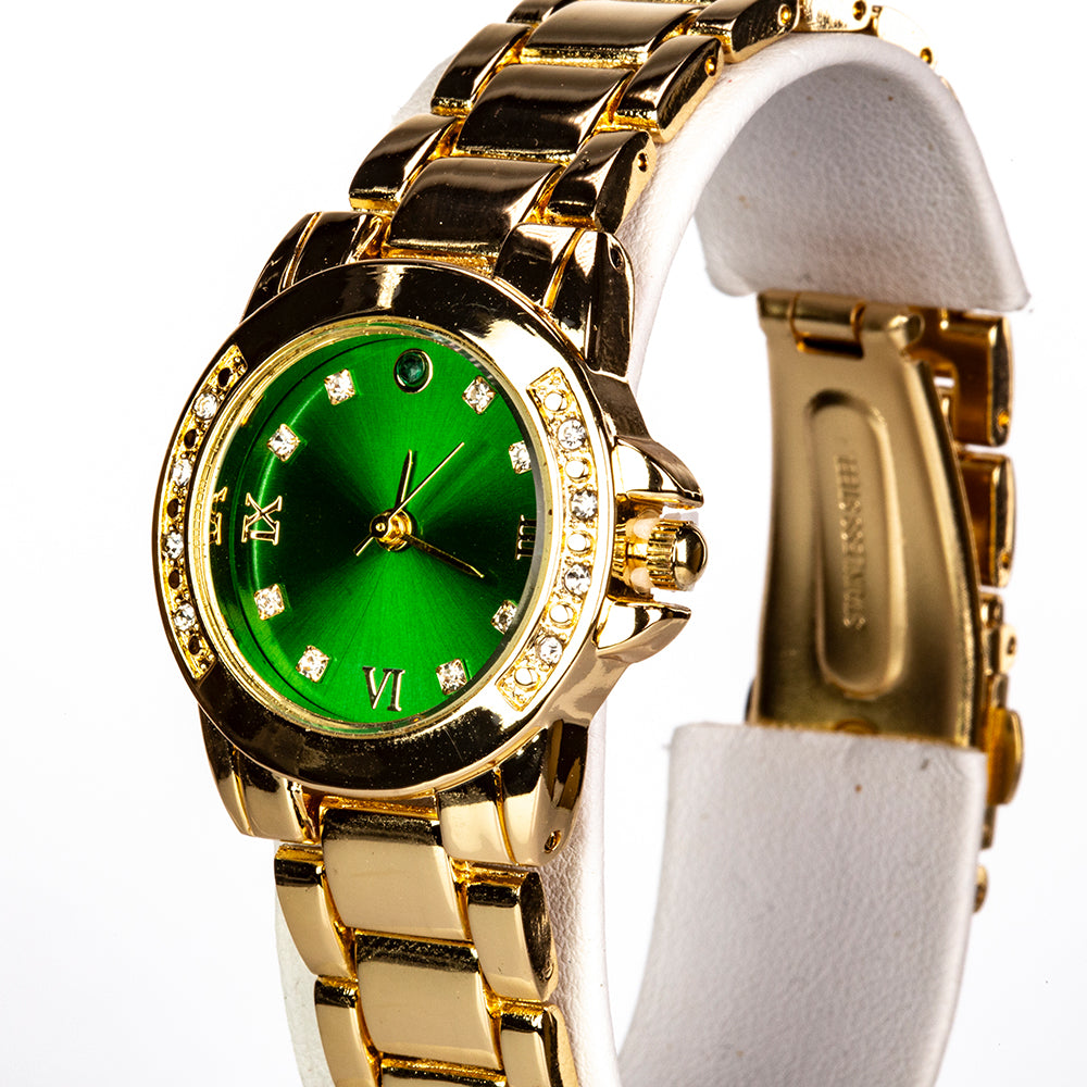 Reloj de Aleación Bañado en Oro con Esmeralda y Cristal Emporia® Blanco ( Collar +Pendientes +Colgante ) 2 