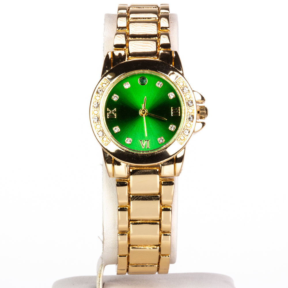 Reloj de Aleación Bañado en Oro con Esmeralda y Cristal Emporia® Blanco ( Collar +Pendientes +Colgante ) 8 