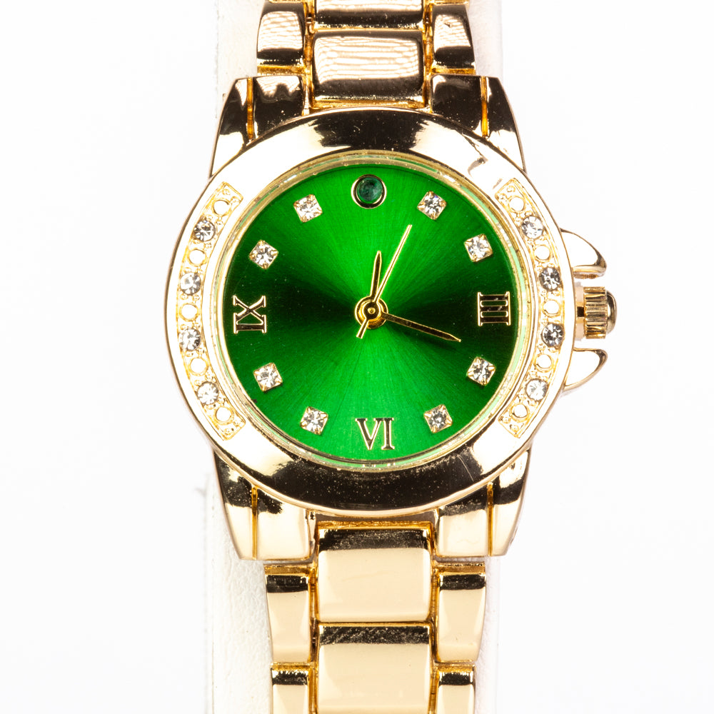 Reloj de Aleación Bañado en Oro con Esmeralda y Cristal Emporia® Blanco ( Collar +Pendientes +Colgante ) 5 
