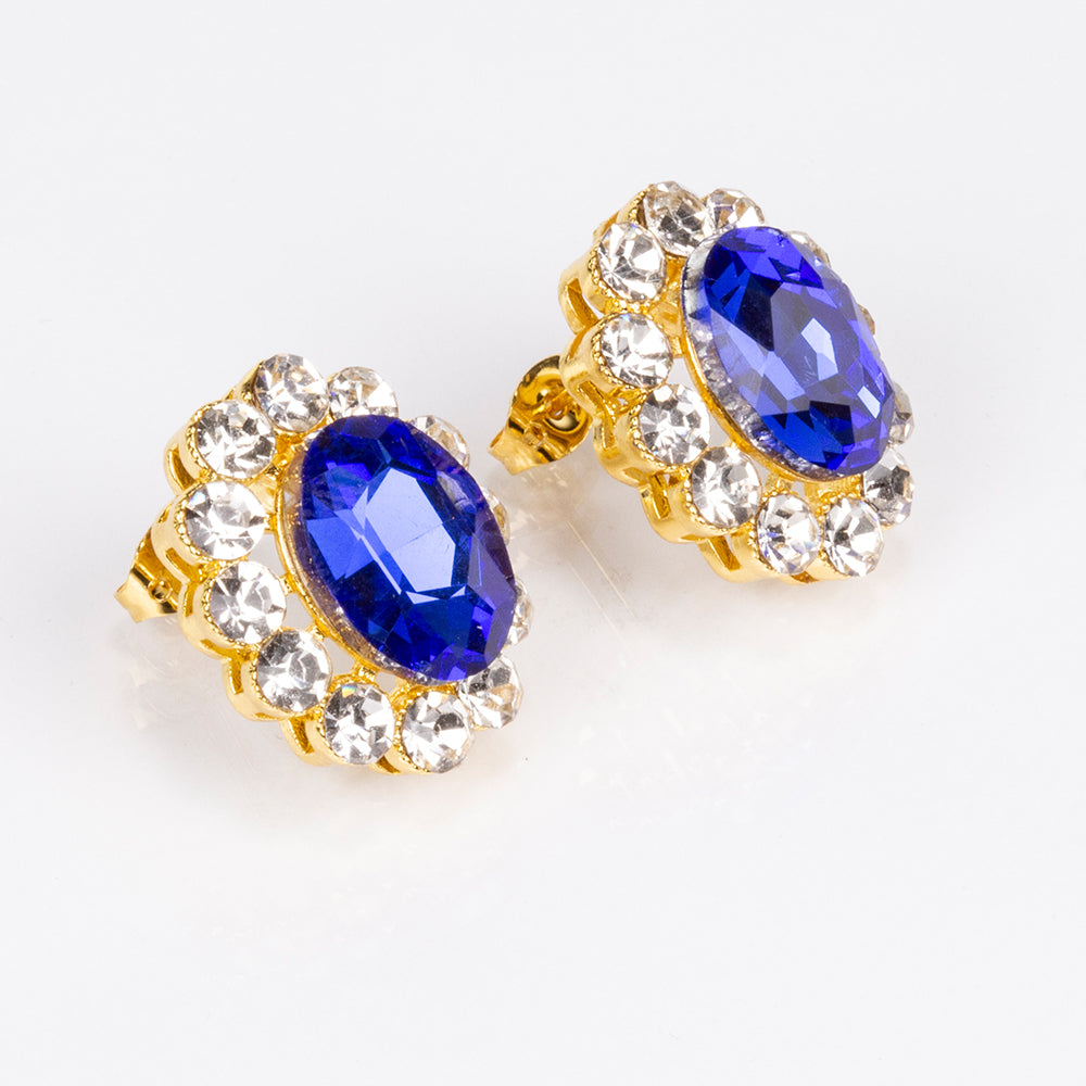 Conjunto de Aleación Bañado en Oro con Cristal Emporia® Azul y Cristal Emporia® Blanco ( Collar +Pendientes )