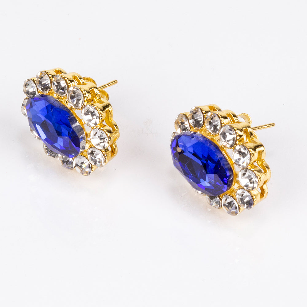 Conjunto de Aleación Bañado en Oro con Cristal Emporia® Azul y Cristal Emporia® Blanco ( Collar +Pendientes )