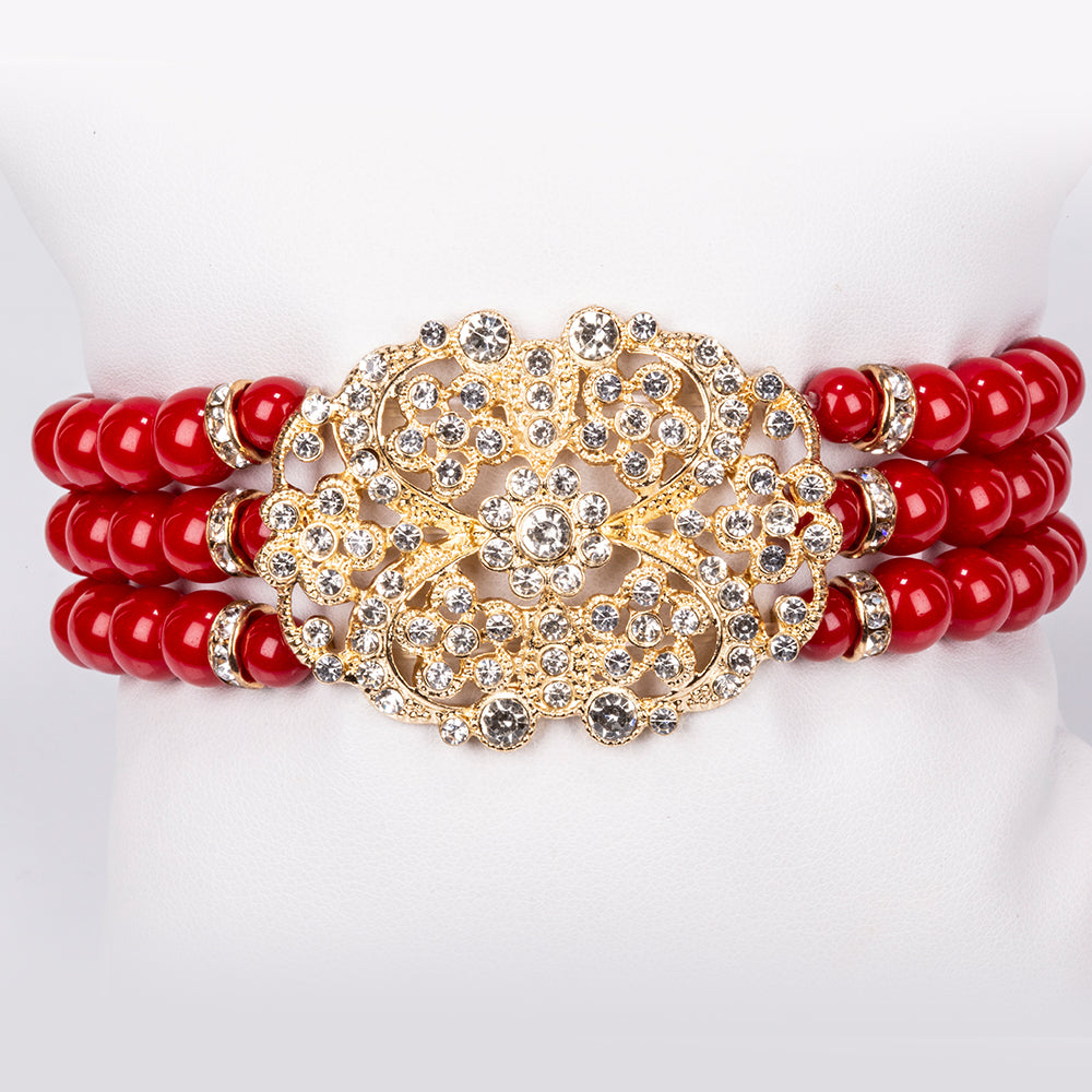 Conjunto de Aleación Bañado en Oro con Perla de cristal y Cristal Emporia® Blanco ( Collar +Pulsera ) 2 