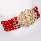 Conjunto de Aleación Bañado en Oro con Perla de cristal y Cristal Emporia® Blanco ( Collar +Pulsera )