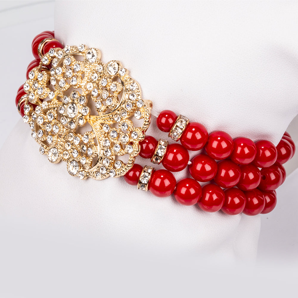 Conjunto de Aleación Bañado en Oro con Perla de cristal y Cristal Emporia® Blanco ( Collar +Pulsera ) 4 