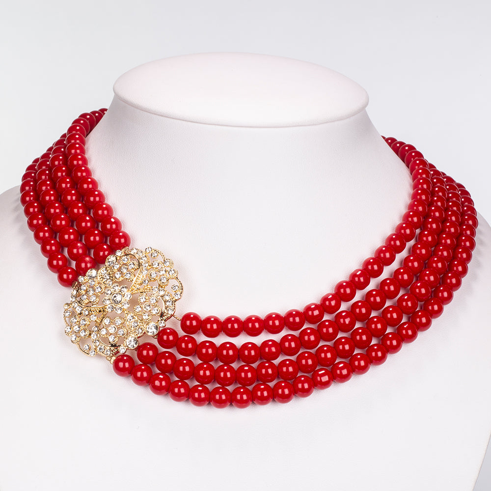 Conjunto de Aleación Bañado en Oro con Perla de cristal y Cristal Emporia® Blanco ( Collar +Pulsera )