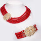 Conjunto de Aleación Bañado en Oro con Perla de cristal y Cristal Emporia® Blanco ( Collar +Pulsera )