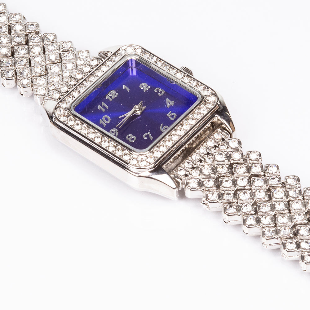 Reloj de Aleación Bañado en Oro con Cristal Emporia® Azul y Cristal Emporia® Blanco ( Collar +Pendientes +Colgante )