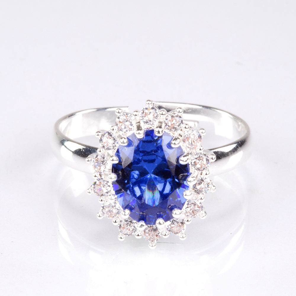 Conjunto de Aleación Bañado en Oro con Cristal Emporia® Azul y Cristal Emporia® Blanco ( Collar +Anillo )