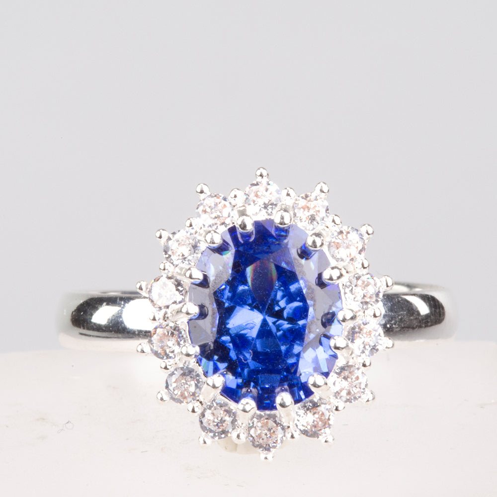 Conjunto de Aleación Bañado en Oro con Cristal Emporia® Azul y Cristal Emporia® Blanco ( Collar +Anillo ) 6 