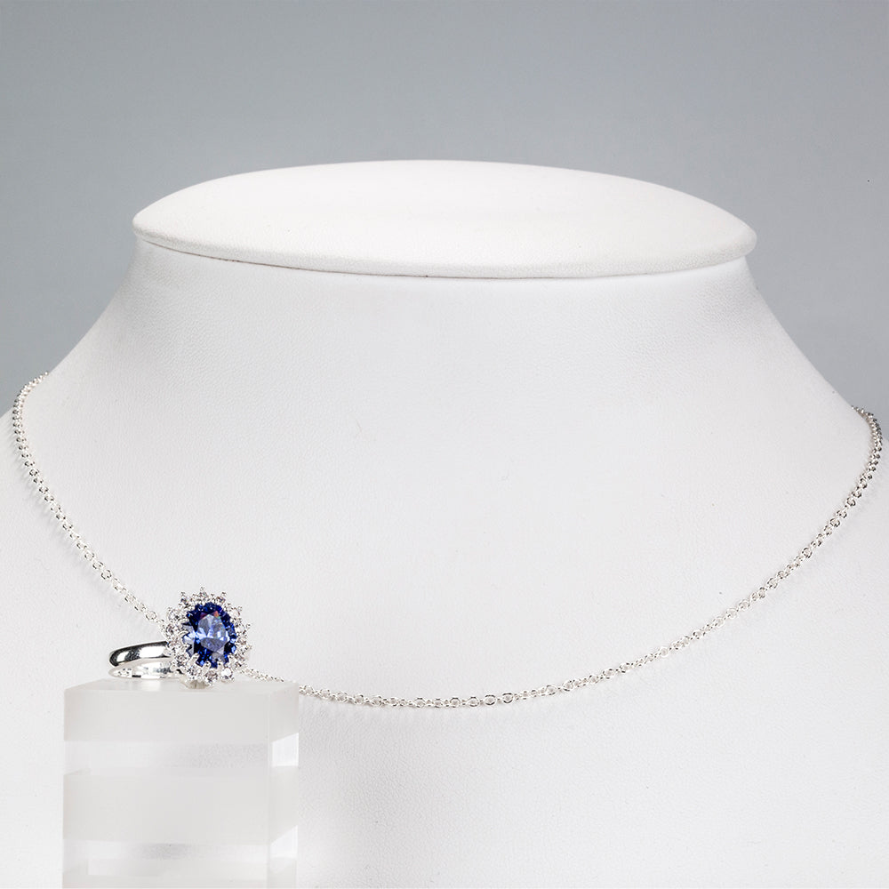 Conjunto de Aleación Bañado en Oro con Cristal Emporia® Azul y Cristal Emporia® Blanco ( Collar +Anillo )