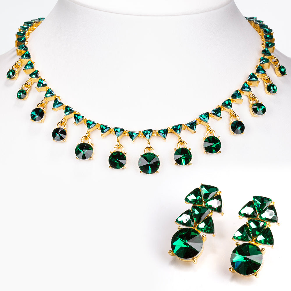 Conjunto de Aleación Bañado en Oro con Cristal Emporia® Verde ( Collar +Pendientes ) 1 