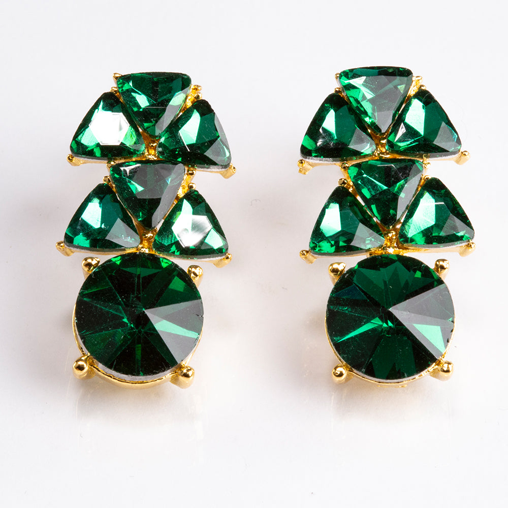 Conjunto de Aleación Bañado en Oro con Cristal Emporia® Verde ( Collar +Pendientes )
