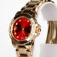 Reloj de Aleación Bañado en Oro con Rubí y Cristal Emporia® Blanco ( Collar +Pendientes +Colgante )