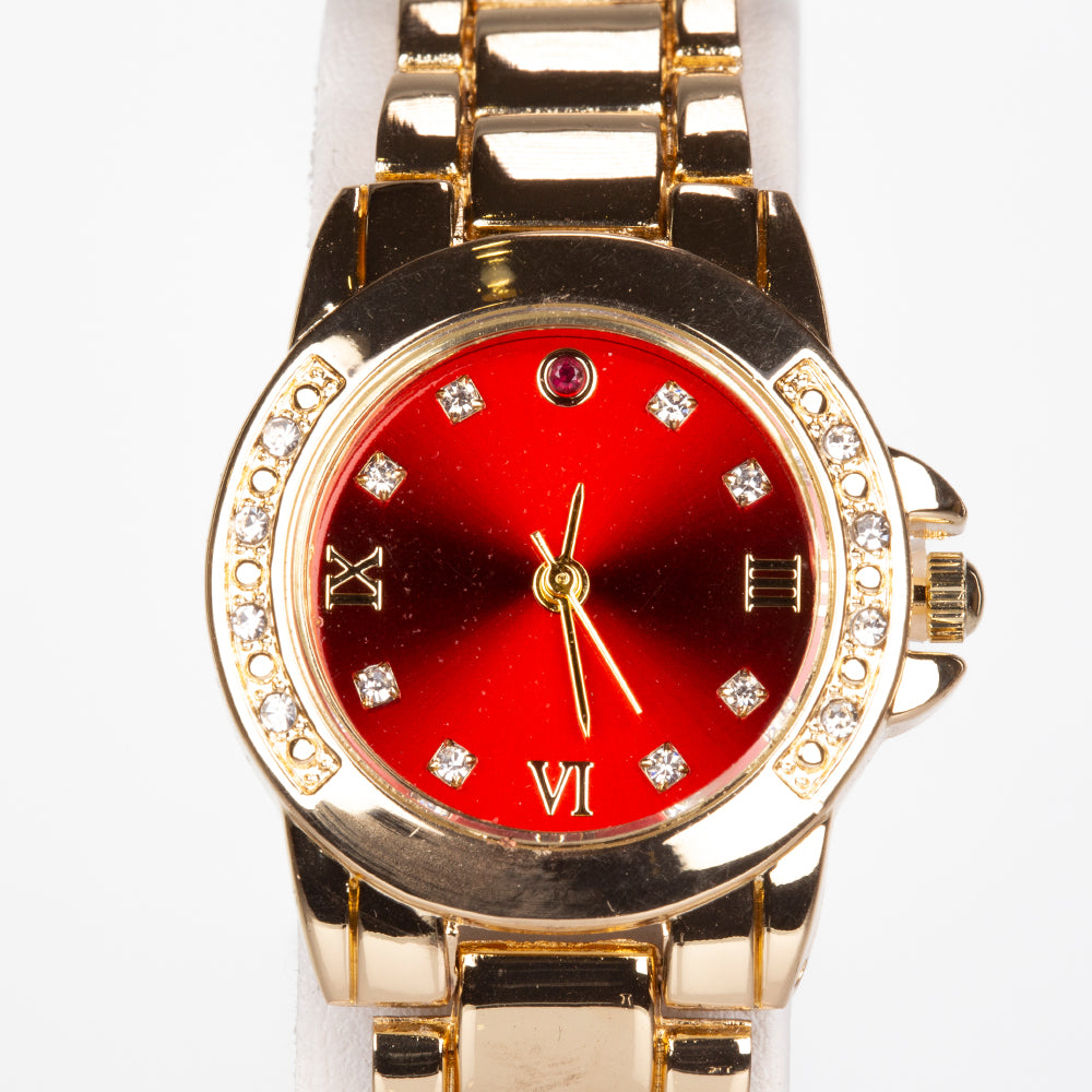 Reloj de Aleación Bañado en Oro con Rubí y Cristal Emporia® Blanco ( Collar +Pendientes +Colgante ) 6 
