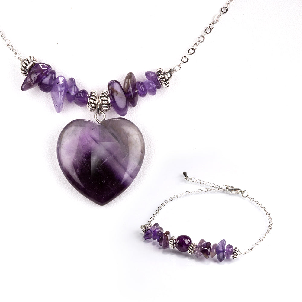 Conjunto de Aleación Bañado en Oro con Amatista ( Collar +Pulsera ) 1 