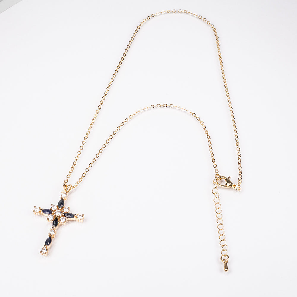 Cruz Collar de Aleación Bañado en Oro con Zafiro y Cristal Emporia® Blanco ( Collar +Colgante )