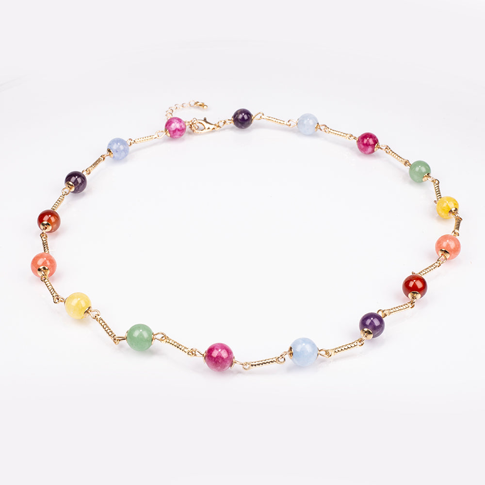Conjunto de Aleación Bañado en Oro con Amatista y Jade ( Collar +Pendientes +Pulsera )