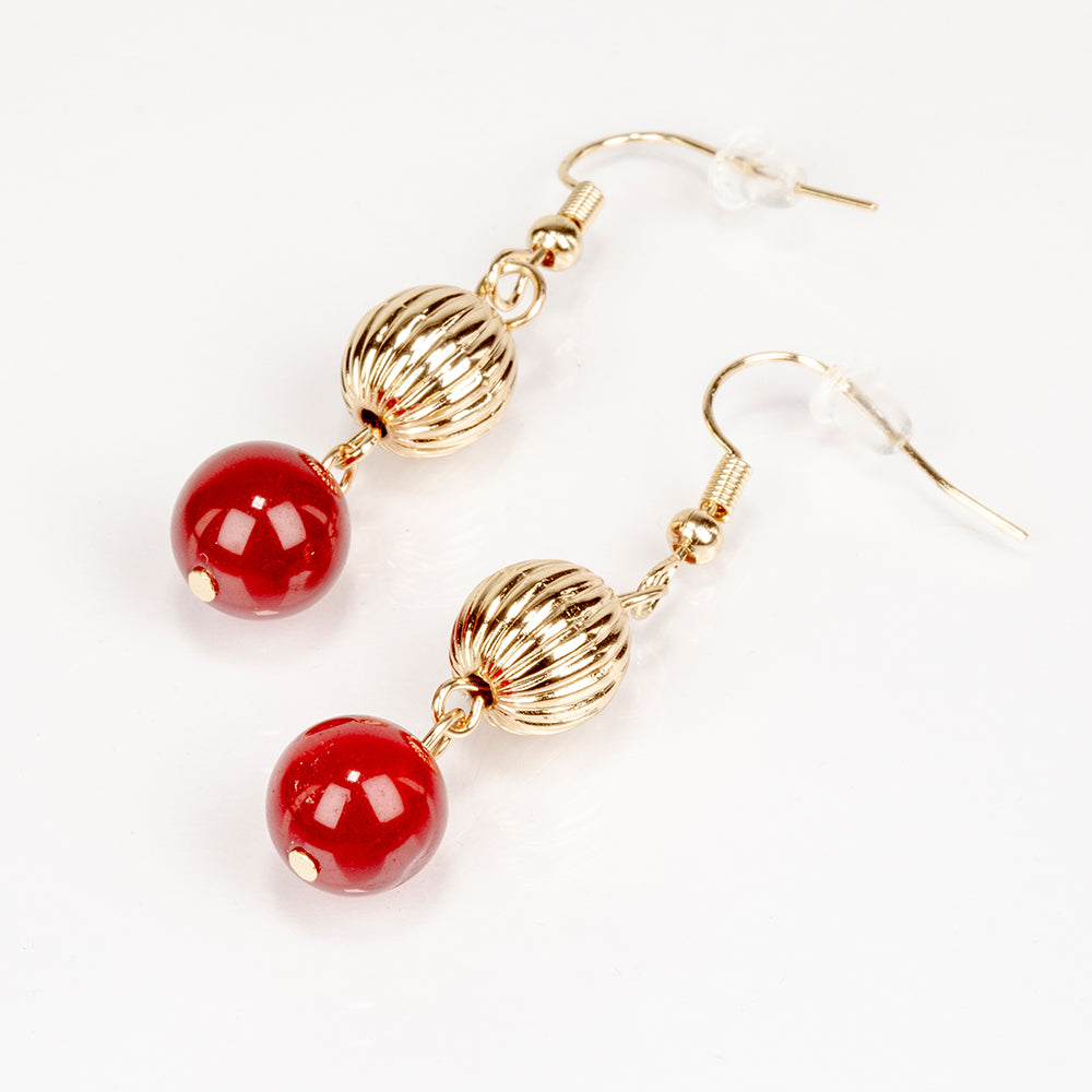 Conjunto de Aleación Bañado en Oro con Ágata Roja ( Collar +Pendientes ) 3 