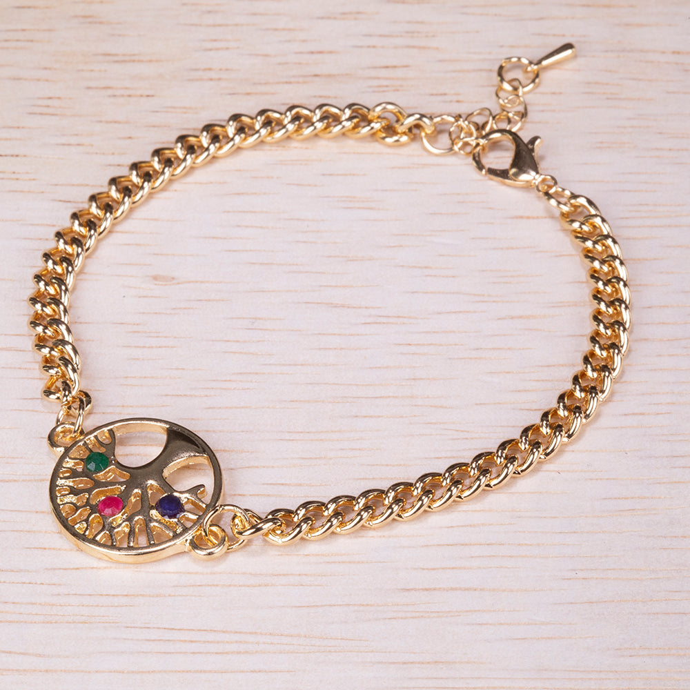 Pulsera de Aleación Bañado en Oro con Rubí y Zafiro 4 