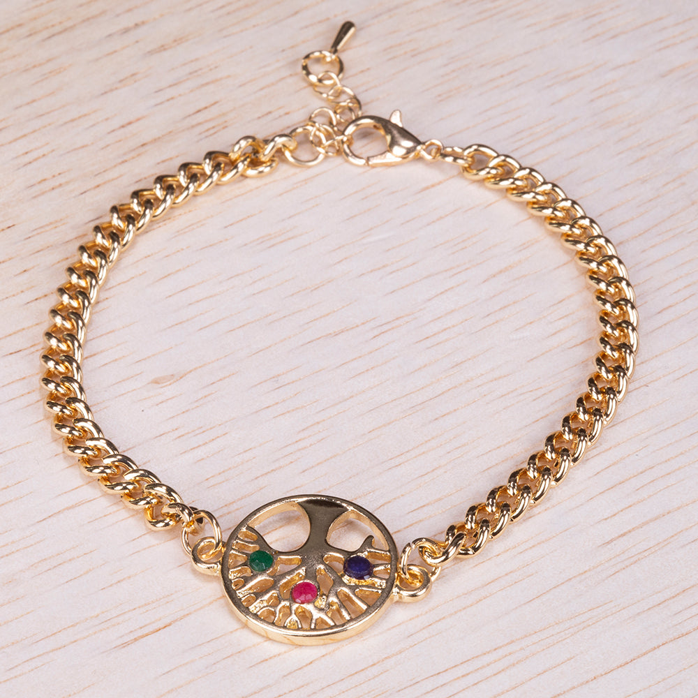 Pulsera de Aleación Bañado en Oro con Rubí y Zafiro 5 