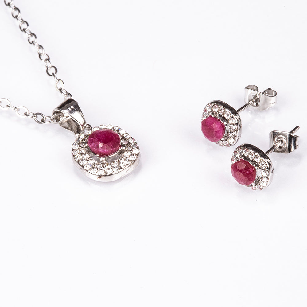 Conjunto de Aleación Bañado en Oro con Rubí y Cristal Emporia® Blanco ( Collar +Pendientes +Colgante ) 1 