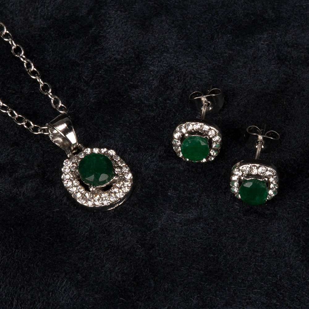 Conjunto de Aleación Bañado en Oro con Esmeralda y Cristal Emporia® Blanco ( Collar +Pendientes +Colgante ) 2 
