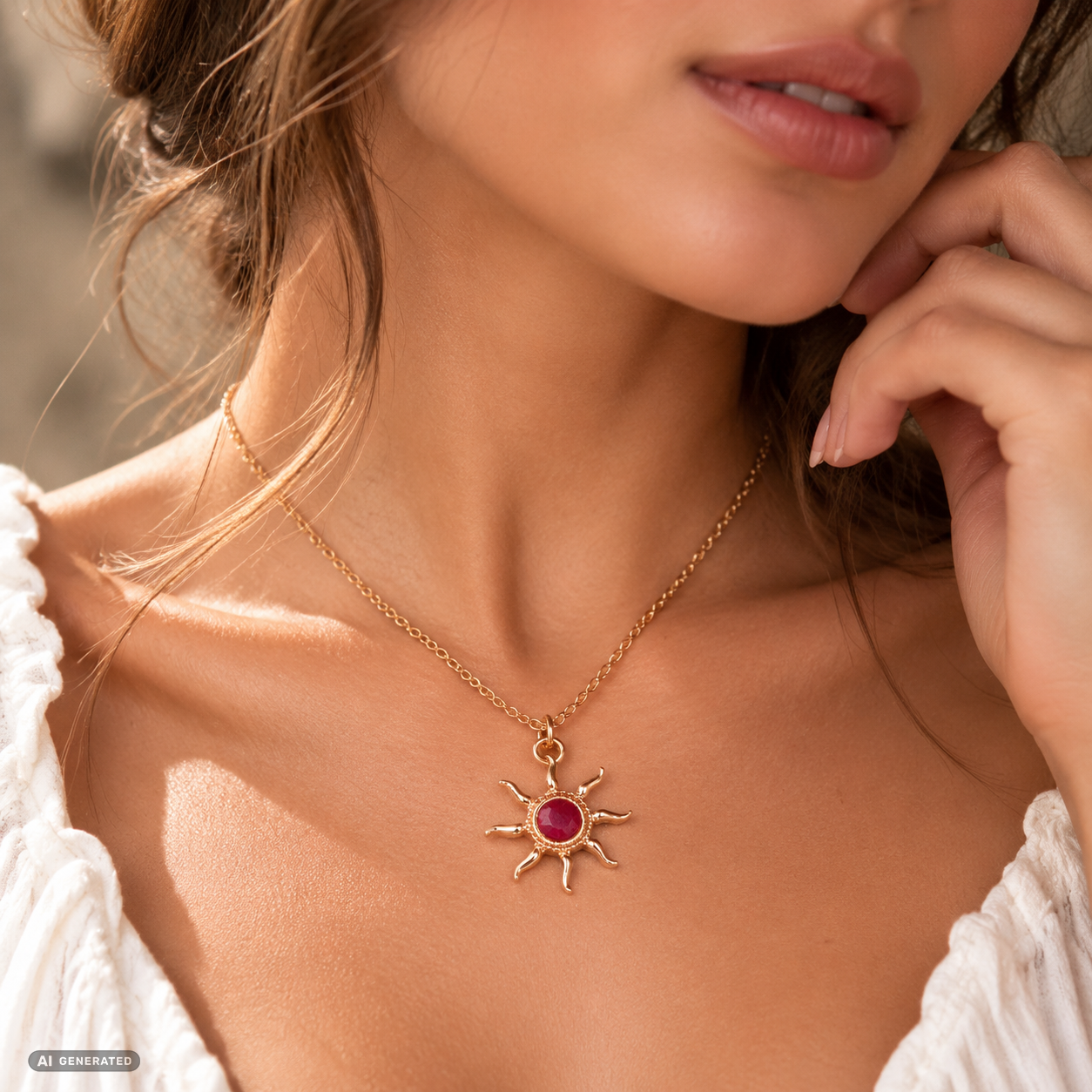 Collar de Aleación Bañado en Oro con Rubí 1 