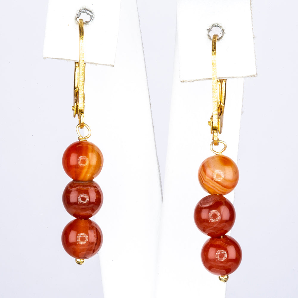 Conjunto de Plata Bañada en Oro con Ágata Roja ( Collar +Pendientes +Pulsera ) 10 