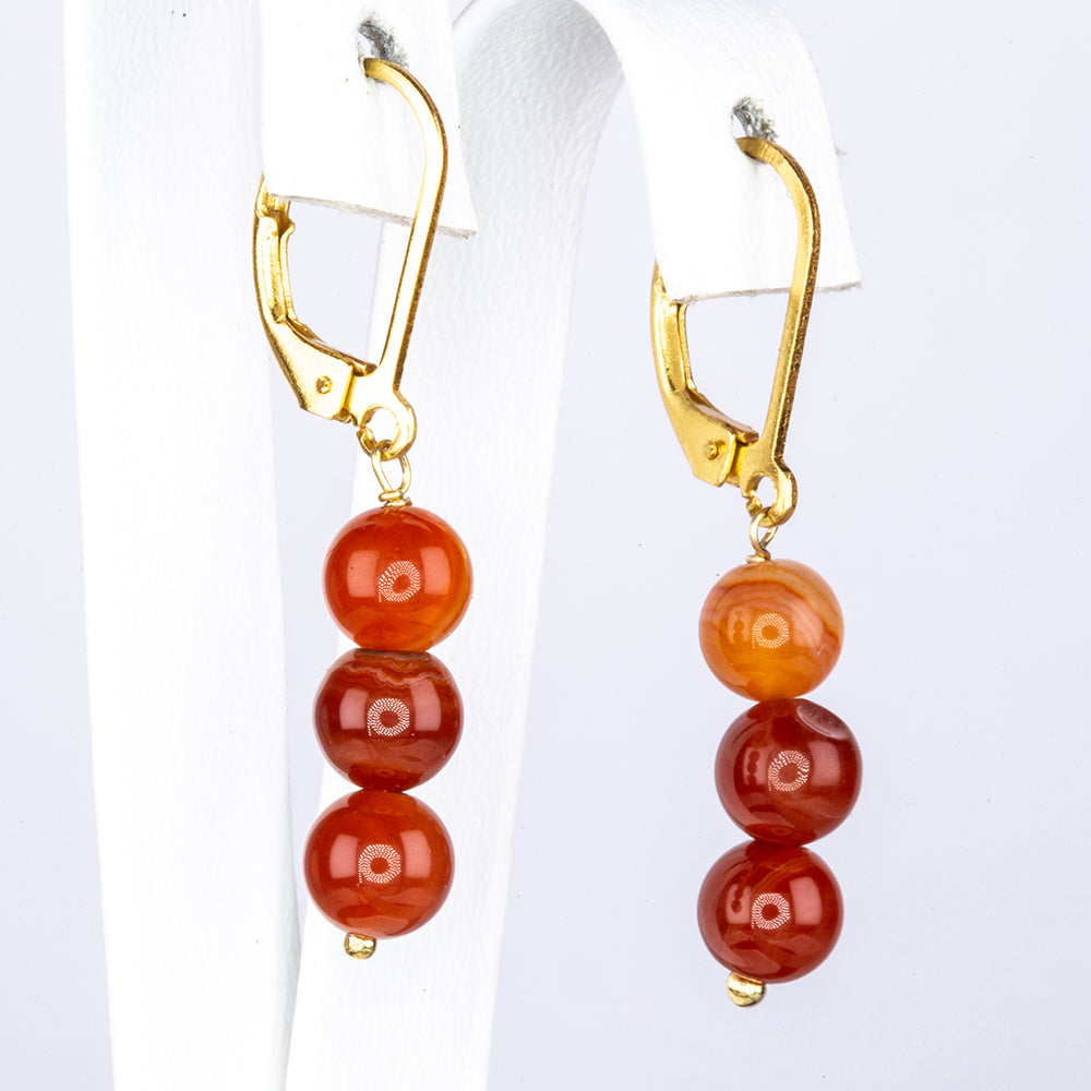 Conjunto de Plata Bañada en Oro con Ágata Roja ( Collar +Pendientes +Pulsera )