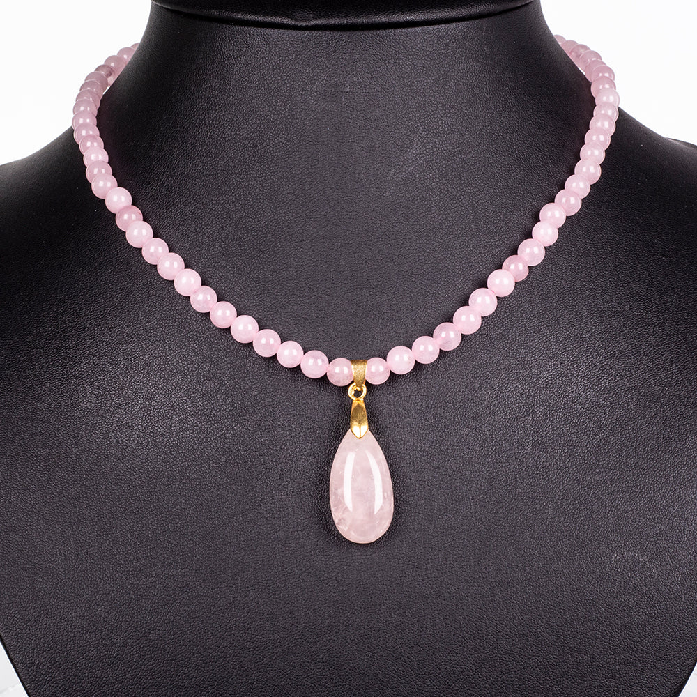 Collar de Aleación Bañado en Oro con Cuarzo Rosado 1 