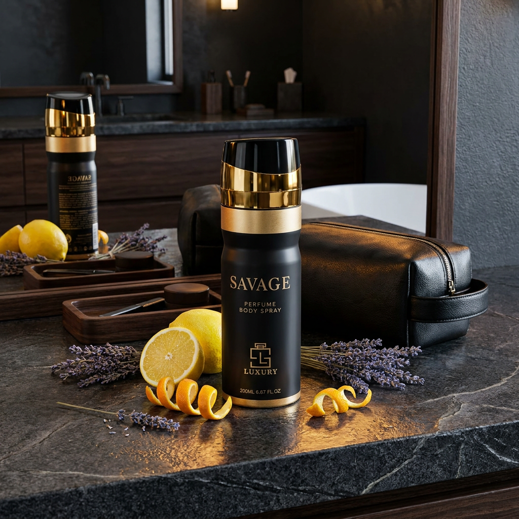 Spray corporal perfumado Savage 200 ml – fragancia masculina cítrico-aromática