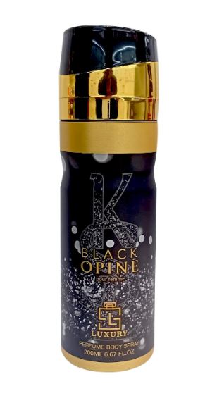 Spray corporal perfumado Black Opine 200 ml – fragancia floral-gourmand para mujer