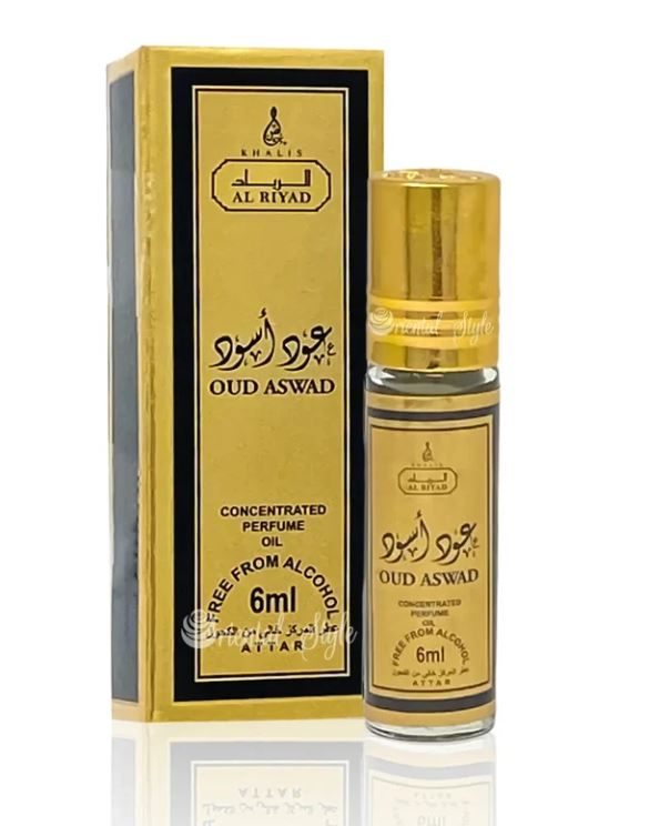 Aceite de perfume roll-on Oud Aswad Al Riyad (6 ml) – fragancia masculina amaderada y especiada