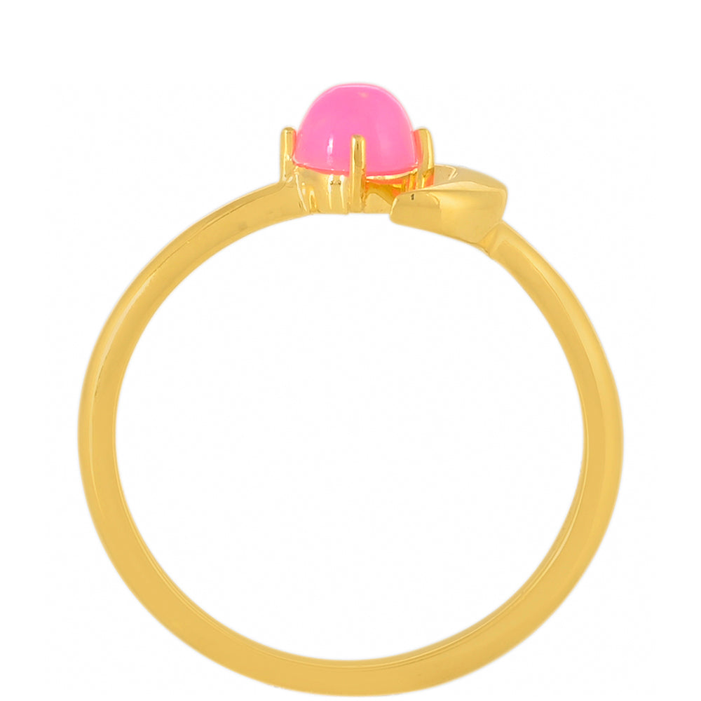 Anillo de Plata Bañada en Oro con Ópalo Rosa Neón de Etiopía y Topacio Blanco 4 