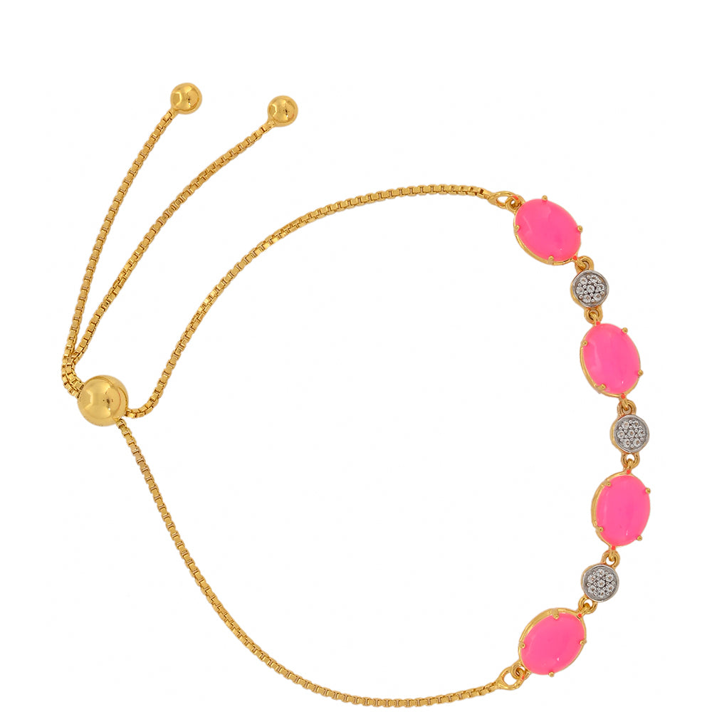 Pulsera de Plata Bañada en Oro con Ópalo Rosa Neón de Etiopía y Topacio Blanco 2 