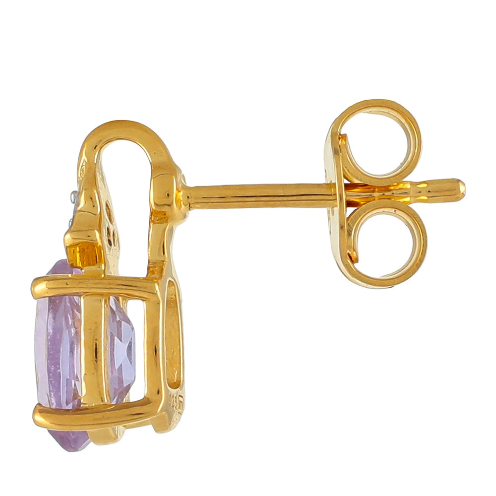 Pendientes de Plata Bañada en Oro con Amatista Rosa y Zircón natural 2 