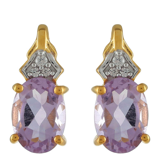 Pendientes de Plata Bañada en Oro con Amatista Rosa y Zircón natural