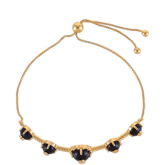 Pulsera de Plata Bañada en Oro con Ónix Negro