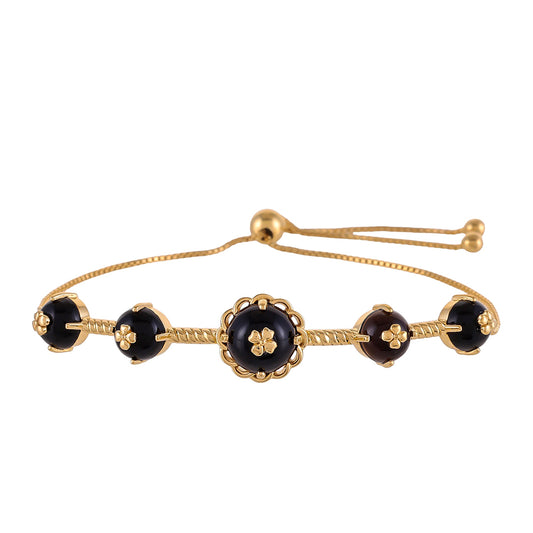 Pulsera de Plata Bañada en Oro con Ónix Negro