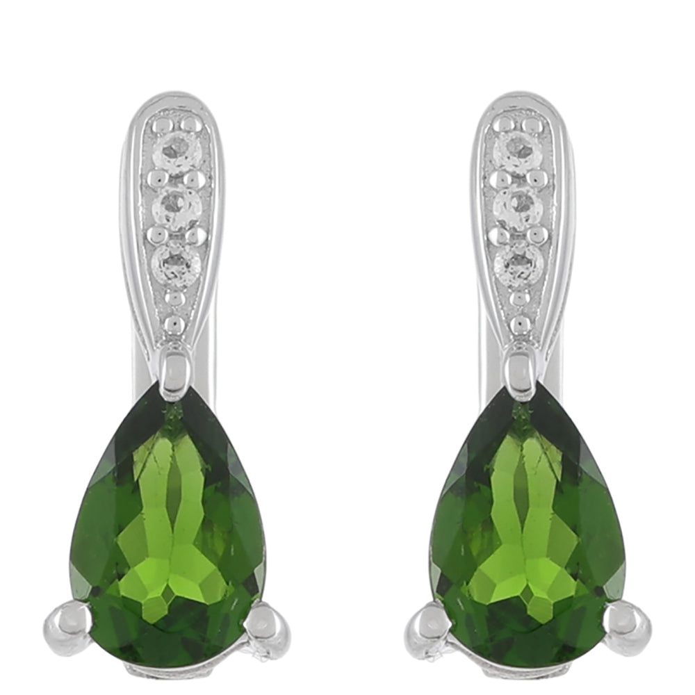 Pendientes de Plata con Diópsido de Cromo y Topacio Blanco 1 