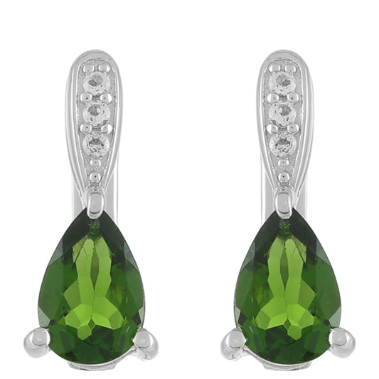 Pendientes de Plata con Diópsido de Cromo y Topacio Blanco
