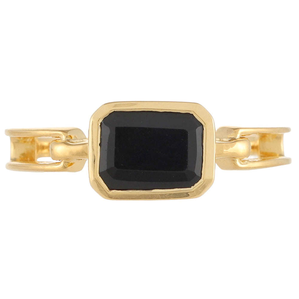 Anillo de Plata Bañada en Oro con Ónix Negro 1 